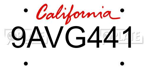 9AVG441 California License Plate