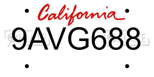 9AVG688 California License Plate