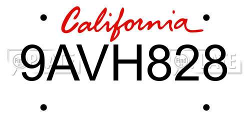 9AVH828 California License Plate