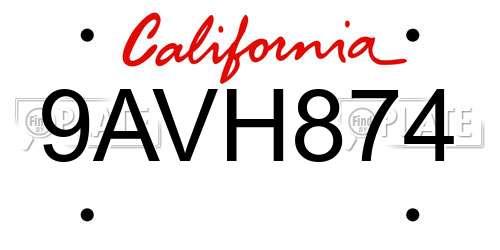 9AVH874 California License Plate