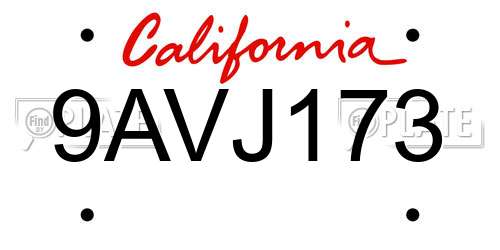 9AVJ173 California License Plate