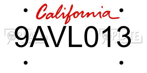 9AVL013 California License Plate