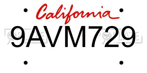 9AVM729 California License Plate