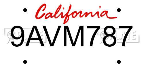 9AVM787 California License Plate