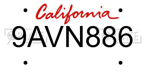 9AVN886 California License Plate