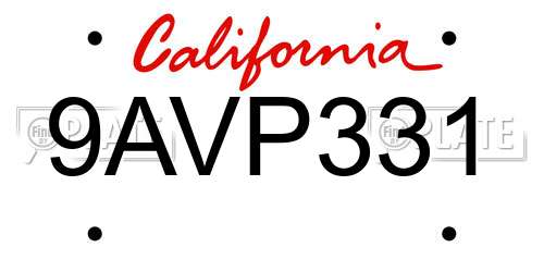 9AVP331 California License Plate