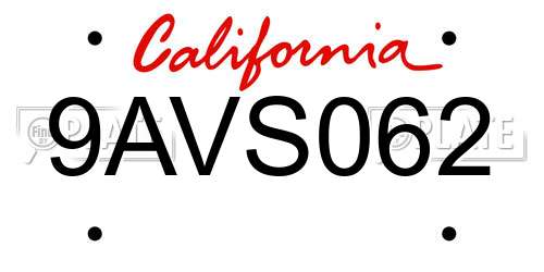 9AVS062 California License Plate