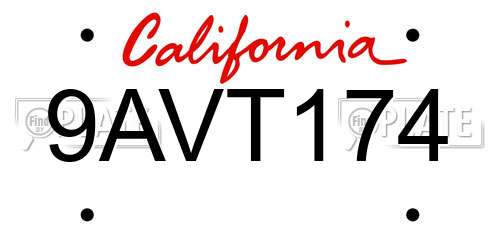 9AVT174 California License Plate