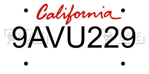 9AVU229 California License Plate