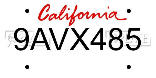 9AVX485 California License Plate