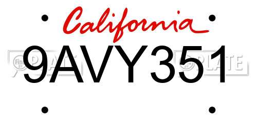 9AVY351 California License Plate