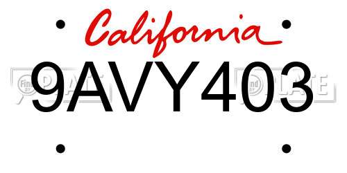 9AVY403 California License Plate