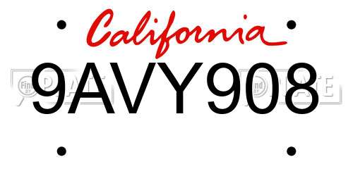 9AVY908 California License Plate