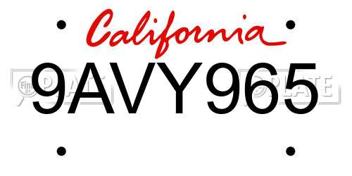 9AVY965 California License Plate