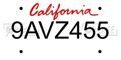 9AVZ455 California License Plate