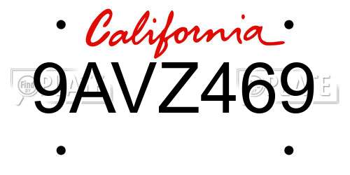 9AVZ469 California License Plate