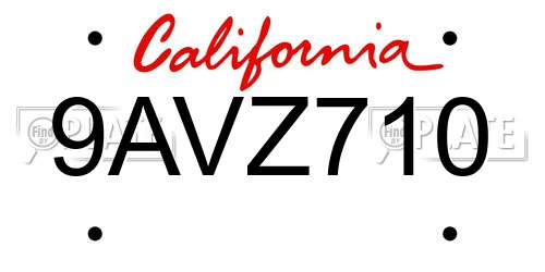 9AVZ710 California License Plate