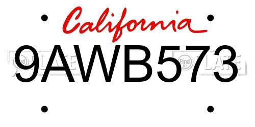 9AWB573 California License Plate