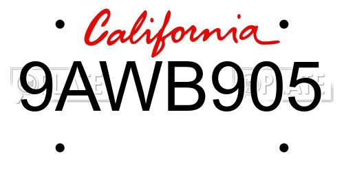 9AWB905 California License Plate