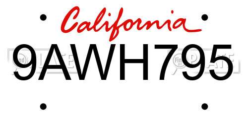 9AWH795 California License Plate