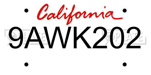 9AWK202 California License Plate