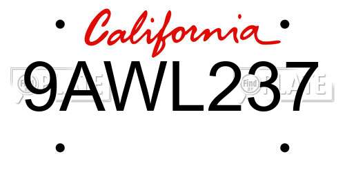 9AWL237 California License Plate