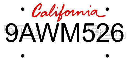 9AWM526 California License Plate