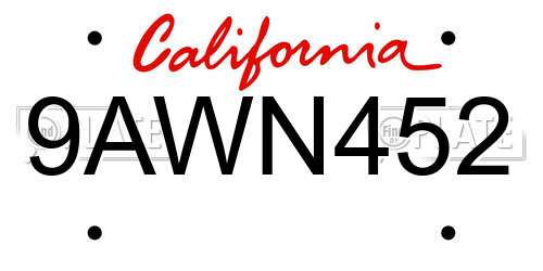 9AWN452 California License Plate