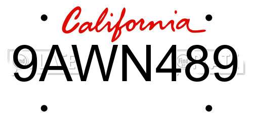 9AWN489 California License Plate