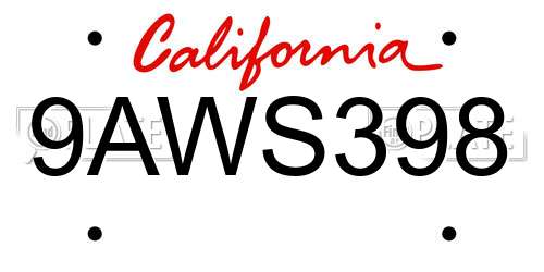 9AWS398 California License Plate