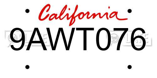 9AWT076 California License Plate