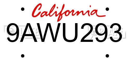 9AWU293 California License Plate