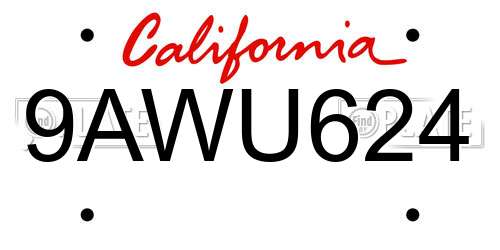 9AWU624 California License Plate