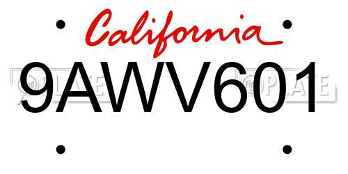 9AWV601 California License Plate