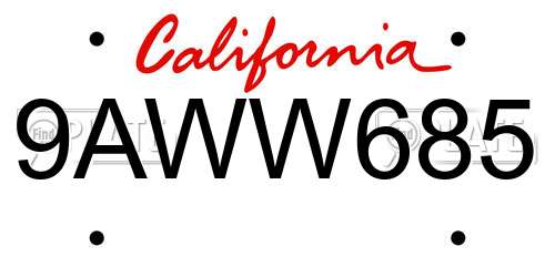 9AWW685 California License Plate