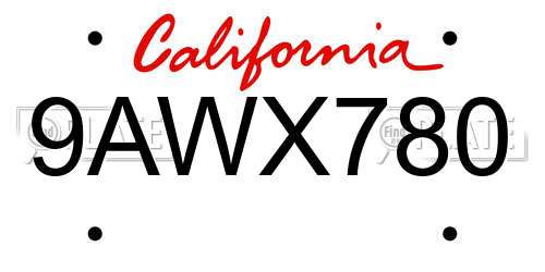 9AWX780 California License Plate