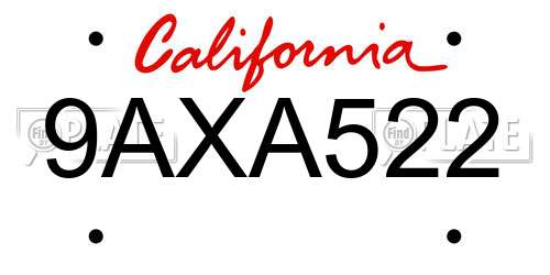 9AXA522 California License Plate