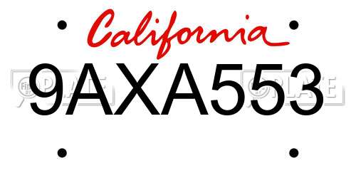 9AXA553 California License Plate
