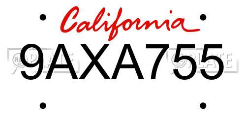 9AXA755 California License Plate