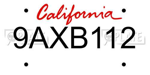 9AXB112 California License Plate