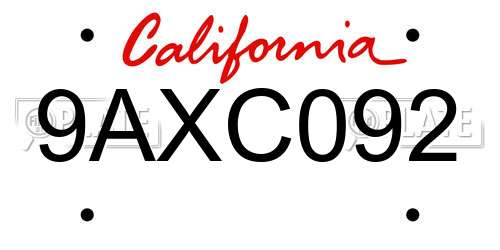 9AXC092 California License Plate