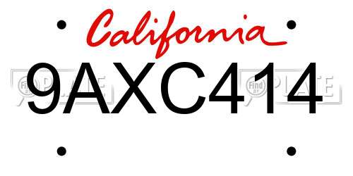 9AXC414 California License Plate