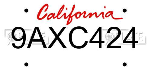 9AXC424 California License Plate