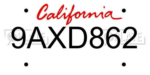 9AXD862 California License Plate