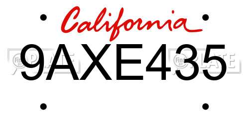 9AXE435 California License Plate