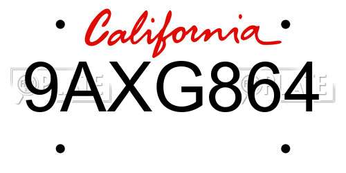 9AXG864 California License Plate