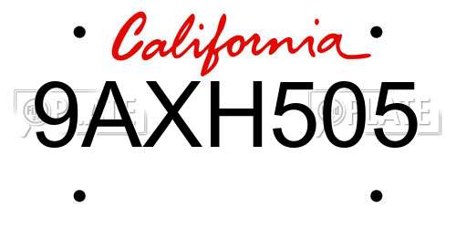 9AXH505 California License Plate