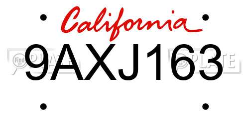 9AXJ163 California License Plate