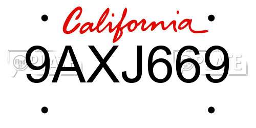 9AXJ669 California License Plate