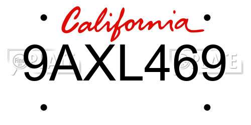 9AXL469 California License Plate